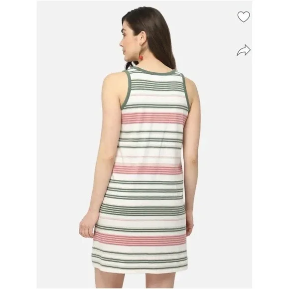 J Jill Women's Tank Dress Green Pink Striped Casual Preppy Lightweight Medium - Picture 6 of 12